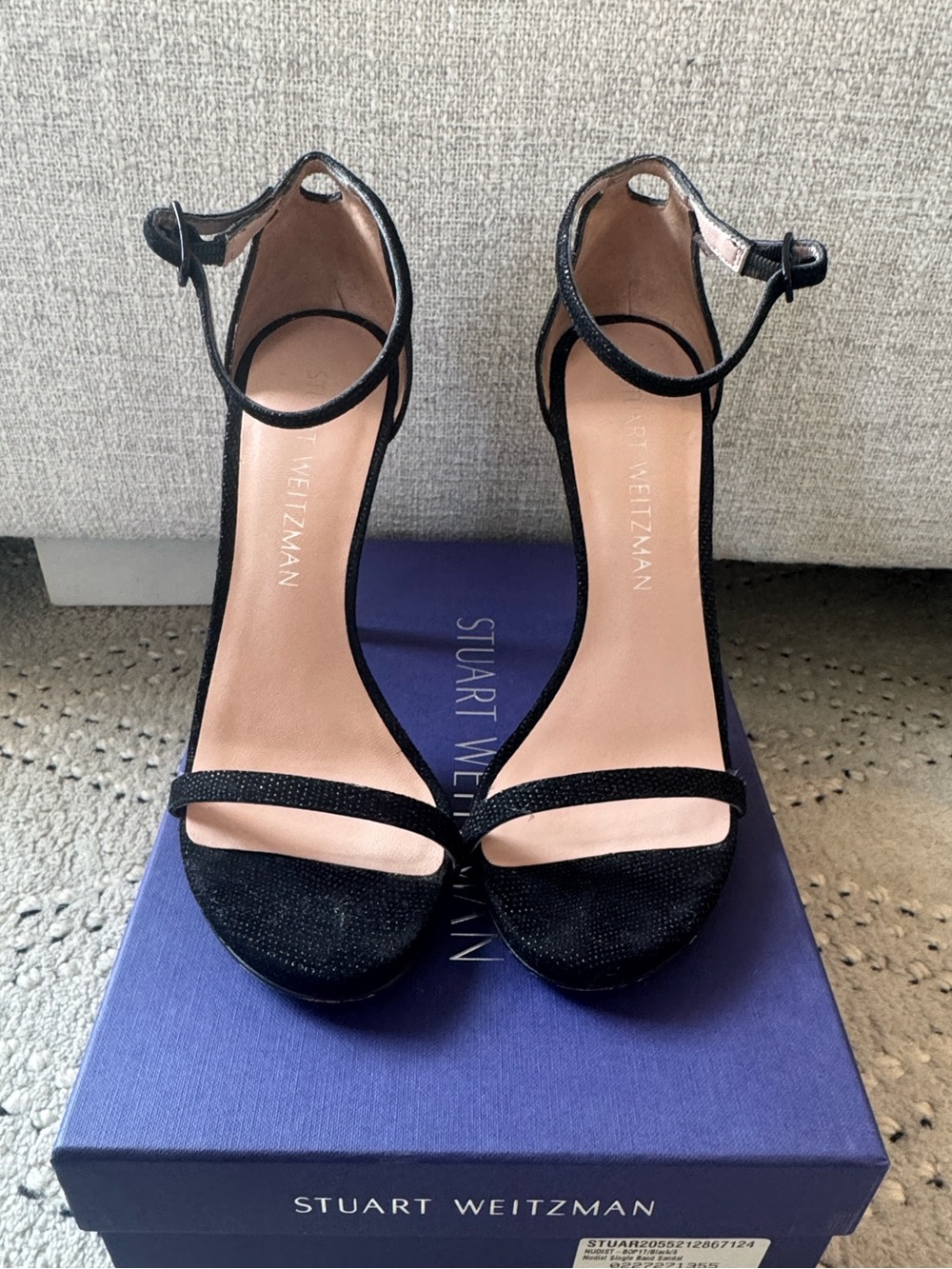 Stuart Weitzman Nudist Black Goosebump Open-Toe Ankle-Strap Heels size 6
